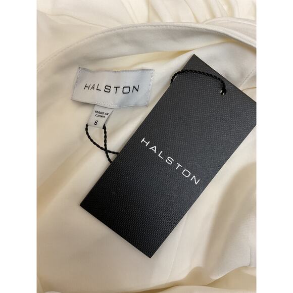 Halston NWT Michaela Jersey White Shirred Gown Women’s Sz 6 - Picture 4 of 6